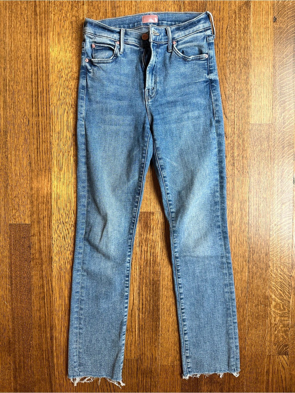 MOTHER The Rascal Ankle Fray Straight Leg Jeans in Bonfire Lighting